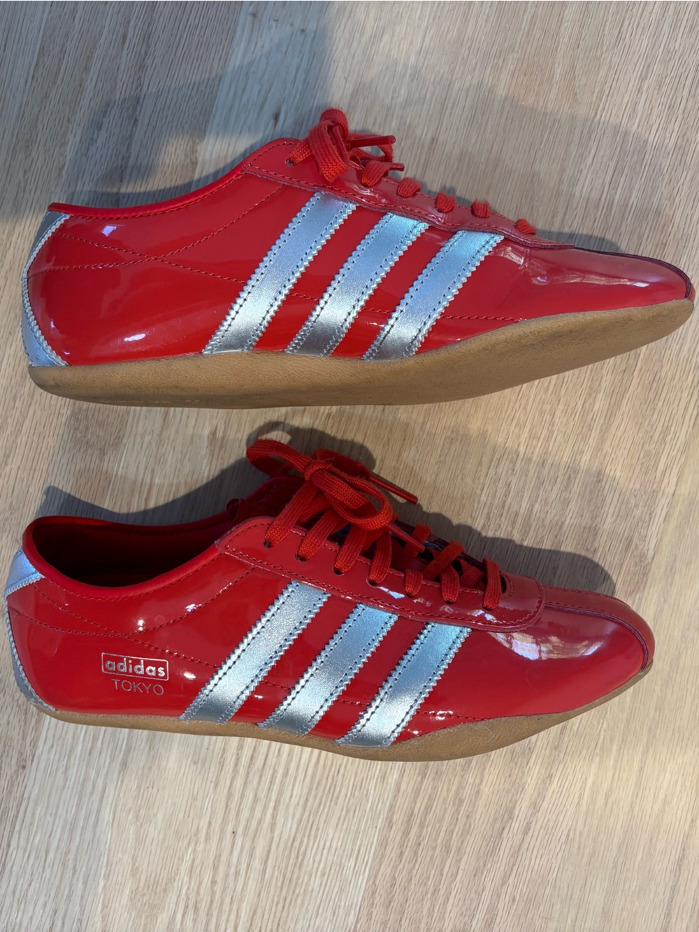 adidas Women’s Red Tokyo Sneakers with Silver Stripes